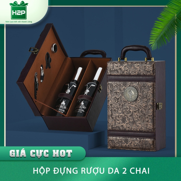 HỘP RƯỢU DA 2 CHAI HDRD-16